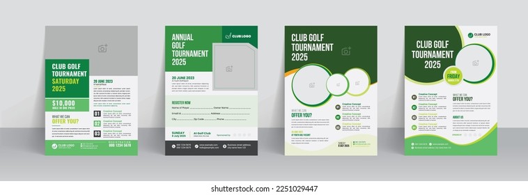 Golf tournament flyer template with sports event poster and annual brochure cover design