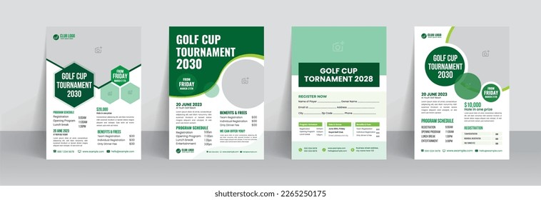 Golf tournament flyer template with sports event poster and annual brochure cover design