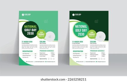 Golf tournament flyer template with sports event poster and annual brochure cover design