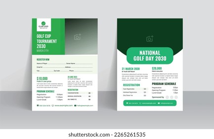 Golf tournament flyer template with sports event poster and annual brochure cover design