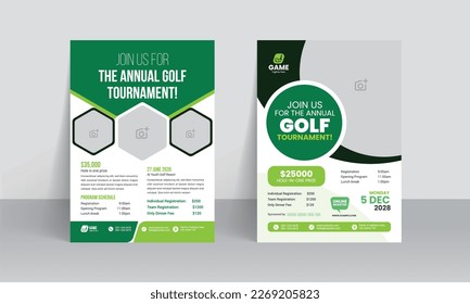 Golf tournament flyer template with sports event poster and annual brochure cover design