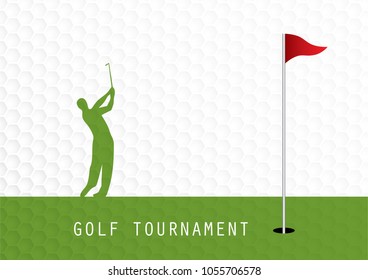 Golf Tournament Invitation Flyer Template Graphic Design. Golfer Swinging On Golfball On Golf Ball Pattern Texture.