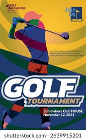 Golf Tournament on blue and orange color, Sport Poster