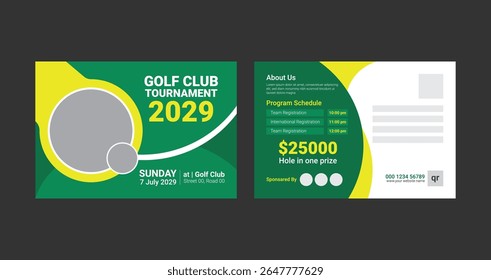 Golf Tournament Postcard. Golf Cup Tournament post card Layout Template design. 