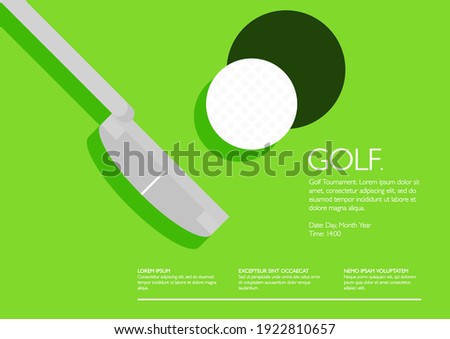 Golf Tournament Poster Design Landscape. Sports Landing Page Template. Putting, Hole and Green. Professional and Amateur Competition. Close up. Flat, Simple, Retro style - Vector