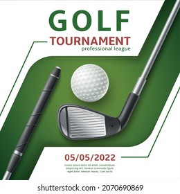 Golf tournament poster. Realistic ball and club