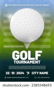 Golf tournament poster template with ball and grungy texture background - vector illustration