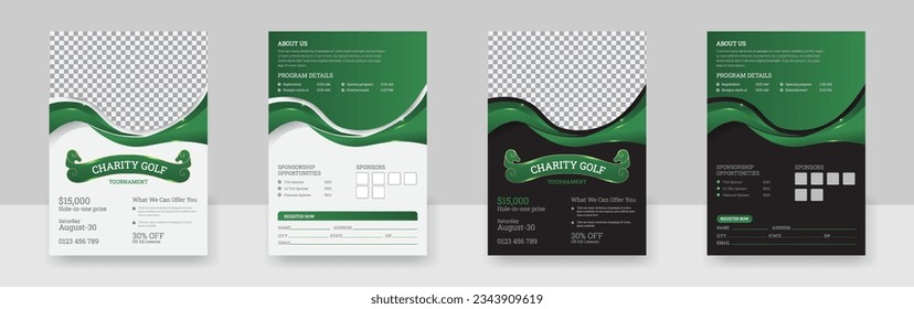 Golf tournament poster template with a golf club and ball, golf game flyer and magazine cover vector Design