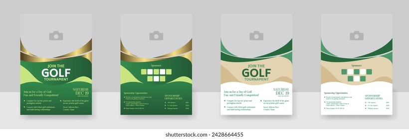 Plantilla de póster de torneo de golf con un club de golf y una pelota, volante de juego de golf y vector de portada de revista Diseño