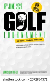 Golf Tournament Poster Template With Copy Space For Your Text, Photos, Graphics Etc. Sample Text In Separate Layer. Vector Illustration.