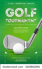 Golf tournament poster template with sample text in separate layer- vector illustration - Shutterstock ID 1043842096