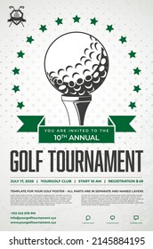 Golf tournament poster template with sample text - vector illustration