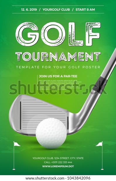Golf tournament poster template with\
sample text in separate layer- vector\
illustration