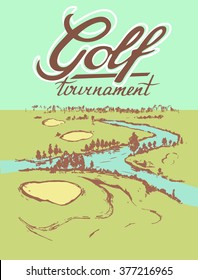 Golf tournament poster. Vector illustration. Hand drawn