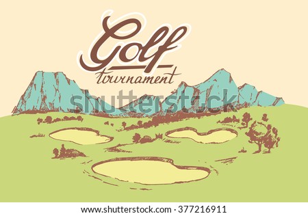 Golf tournament poster. Vector illustration. Hand drawn