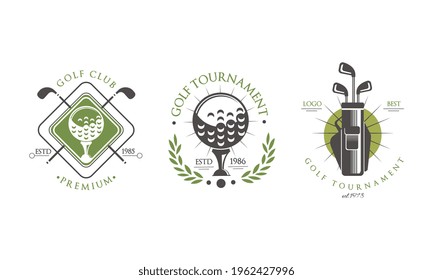 Golf Tournament Premium Logo Set, Golf Club, Sport Championship Retro Badges Vector Illustration