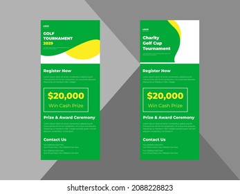 golf tournament roll up banner template. golf sports game time poster leaflet design. cover, roll up banner, poster, print-ready
