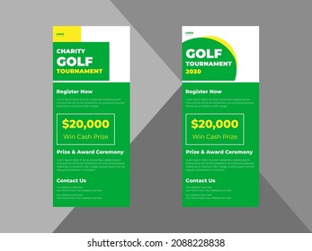 golf tournament roll up banner template. golf sports game time poster leaflet design. cover, roll up banner, poster, print-ready