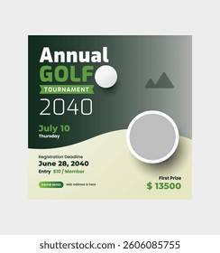 Golf tournament social media post template, annual sports tournament event golf web banner square template