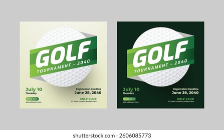 Golf tournament social media post template, annual sports tournament event golf web banner square template