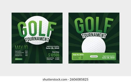Golf tournament social media post template, annual sports tournament event golf web banner square template