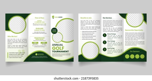 Golf Tournament Tri-fold Brochure Design Template Suitable for Golf Academy, Golf Championship Event