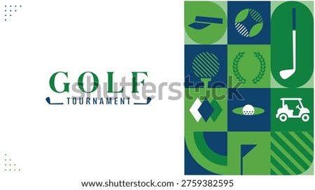 Golf Tournament Vector Template, Modern Green Sports Poster, Golf Event Banner with Icons