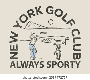 Golf tournament. Vintage artwork for sportswear. Golf club vector t-shirt design.