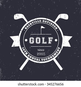 Golf Tournament vintage round badge, with crossed golf clubs, vector illustration