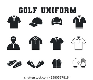 Golf uniform vector clip art Isolated set, Golf uniform big collection, Golf Outline silhouette vector set