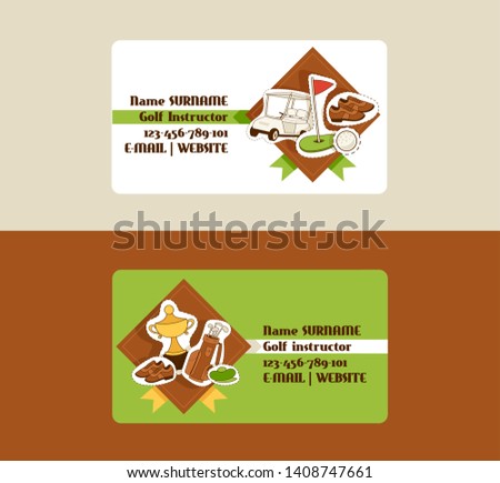 Golf vector business card golfers sportswear and golfball for playing in golfclub backdrop illustration set of sportsman golfing clothes business-card background banner.