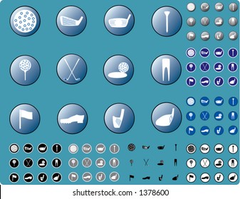 Golf Vector Design Elements, various formats including black,blue,shaded,unshaded, and silhouette