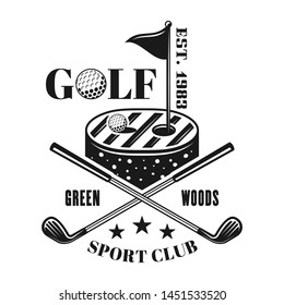 Golf vector emblem, label, badge or logo in vintage monochrome style isolated on white background