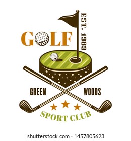 Golf vector emblem, label, badge or logo. Vintage colored illustration isolated on white background