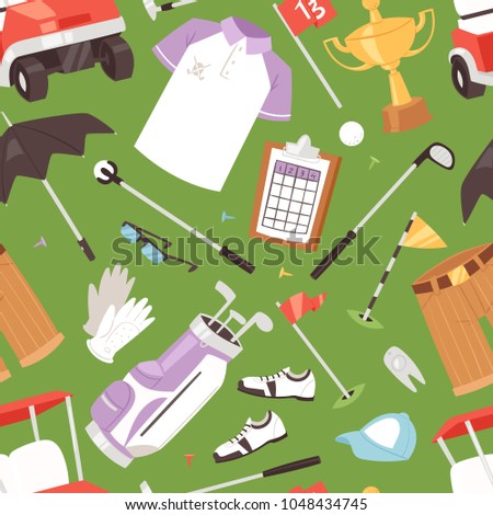 Golf vector golfers sportswear and golfball for playing in golfclub illustration set of sportsman golfing clothes isolated seamless pattern background