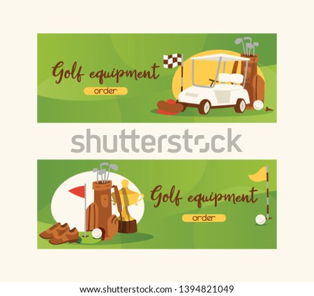 Golf vector golfers sportswear and golfball for playing in golfclub backdrop illustration set of sportsman golfing clothes background.