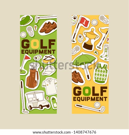 Golf vector golfers sportswear and golfball for playing in golfclub backdrop illustration set of sportsman golfing clothes background banner.