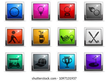 golf vector icons in square colored buttons