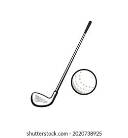 Golf. Vector illustasi bola golf dan stick. Olahraga untuk kesehatan. Terisolasi pada latar belakang kosong dan dapat diganti warna.