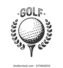 Golf vector logo. Golf ball on tee with wreath. Vector illustration