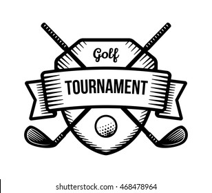 Golf vector logo. Summer individual sport tournament. Black and white badge, shirt mascot design.