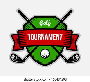 Golf vector logo. Summer individual sport tournament. Color badge, shirt mascot design.