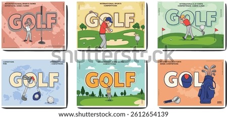 Golf. Vector modern illustration of golf game, golfer, ball with club and hole, golf course for poster, flyer,