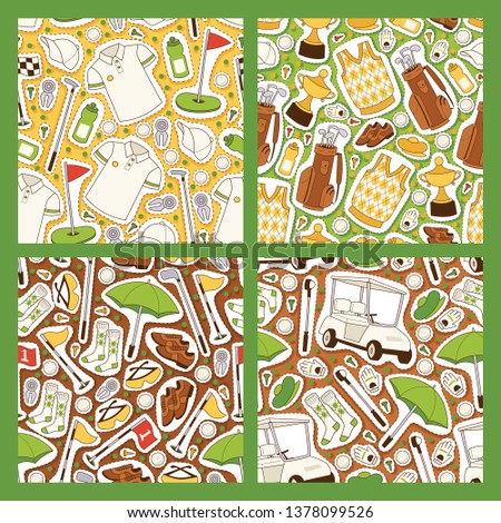 Golf vector seamless pattern golfers sportswear and golfball for playing in golfclub backdrop illustration set of sportsman golfing clothes background.