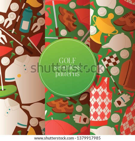 Golf vector seamless pattern golfers sportswear and golfball for playing in golfclub backdrop illustration set of sportsman golfing clothes background.