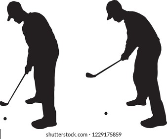 Golf Vector Set Golfer Iron Chip Shot Silhouettes Isolated on White Background