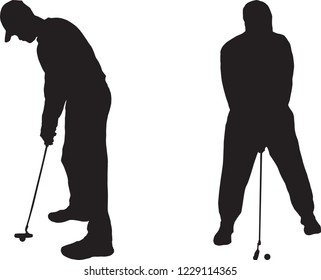 Golf Vector Set Golfer Putting Silhouettes Isolated on White Background