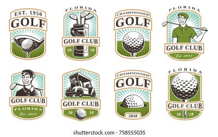 Golf Vector Set With Vintage Logos, Badges, Emblems On White Background