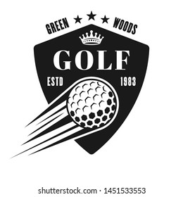 Golf vector shield emblem, badge, label or logo in vintage monochrome style isolated on white background