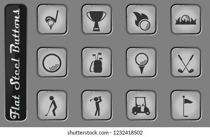 Golf vector web icons on the flat steel buttons